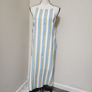 FAB'RIK Sleeveless Striped Curved Hem Beach Vacation Midi Dress sz L White Blue